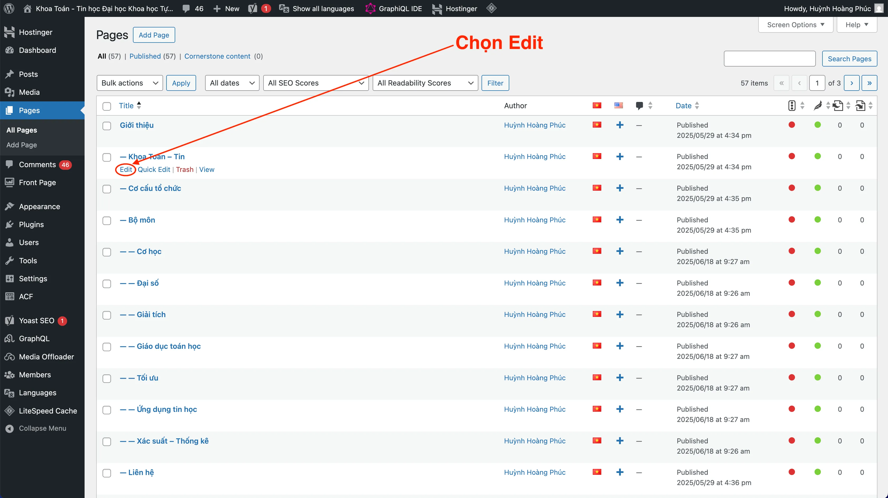 Chỉnh sửa nội dung trang thông tin